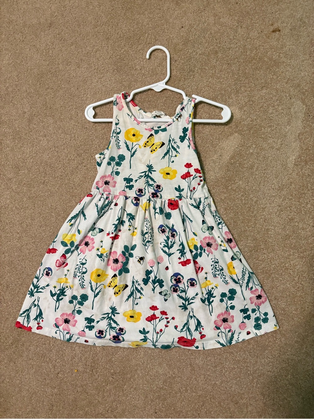 H&M White Floral Dress with Yellow, Pink & Red Flowers